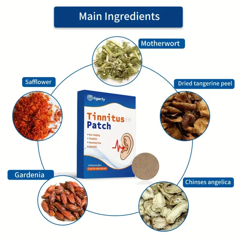 Tinnitus Relief Patches  Homeopathic Natural Herb Ear Ringing Treatment, 10 Patches/Box