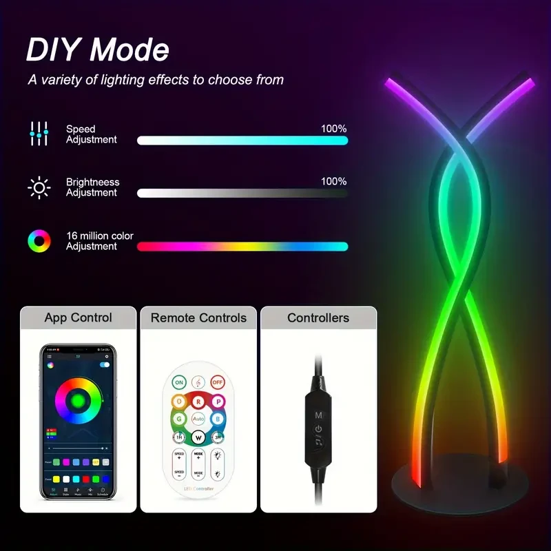 1pc LED Spiral Artistic Table Lamp - RGB Atmosphere Light with Adjustable Brightness