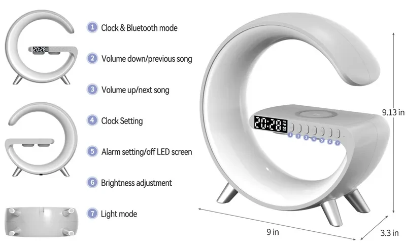 New Intelligent G Shaped LED Lamp Bluetooth Speake Wireless Charger Atmosphere Lamp App Control For Bedroom Home Decor