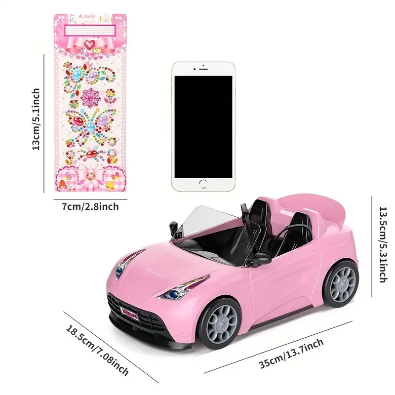 Children's Doll Sports Car Model - Fits 29.21 cm Doll Accessories - 2 Seater Convertible with Harness and Roller - Christmas Gift for Girls