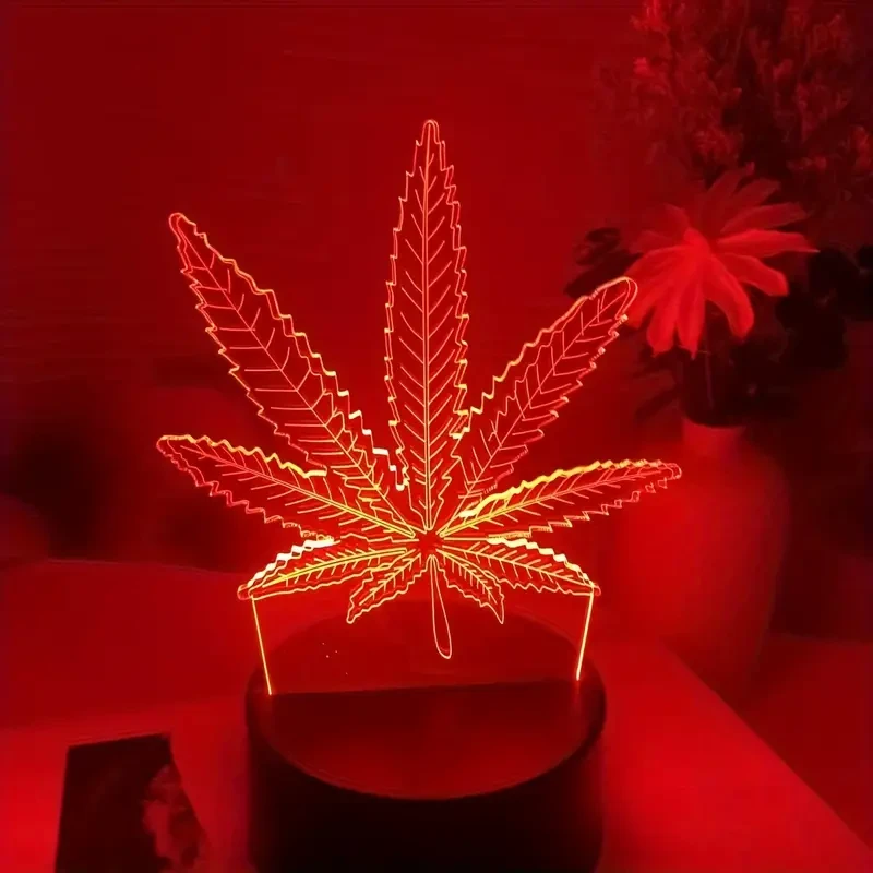 1pc 3D Maple Leaf Illusion Lamp - 7-Color Touch Table Night Light