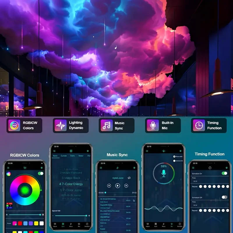 7.0 Meter DIY Thunder Cloud LED Light - USB Powered, App & Remote Control