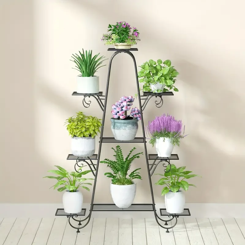9-Tier Metal Plant Stand - Multi-Layer Flower Pot Holder for Indoor & Outdoor Use