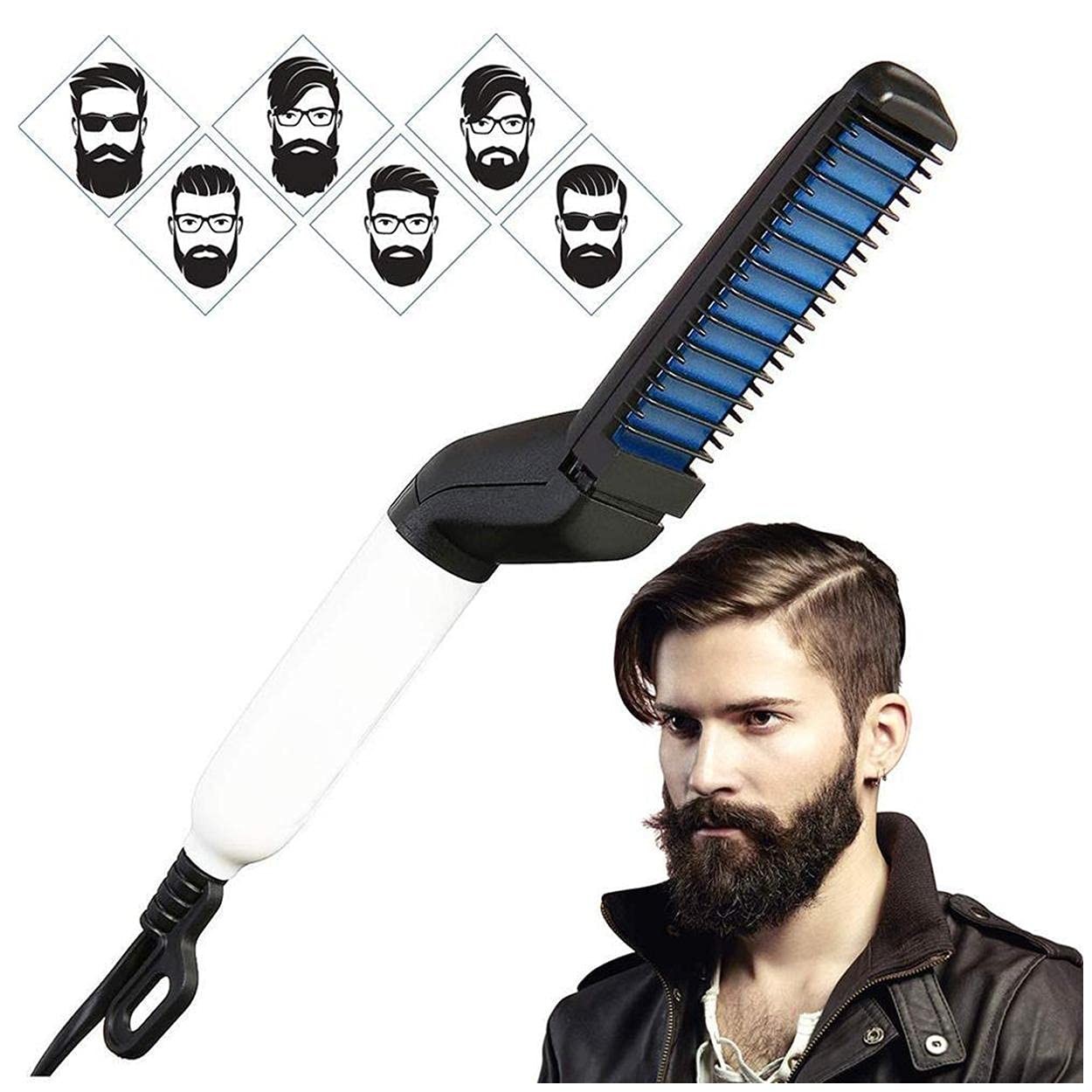 Electric Hair Straightener Brush,Men Quick Beard Straightener Styler Comb,Hair Straightening,Curly Hair Straightening Comb,Side Hair Detangling,Multifunctional Hair Curling Curler