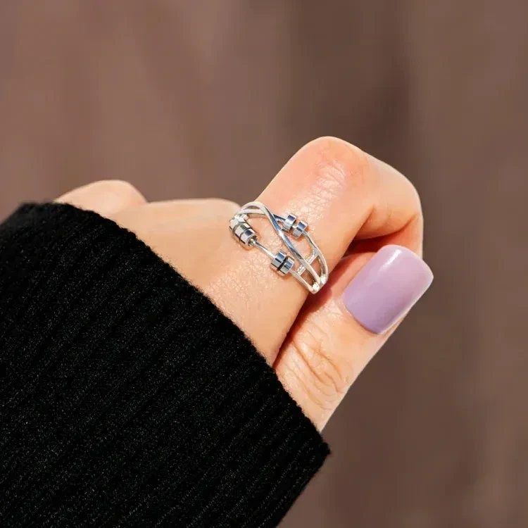 Silver Anxiety Layer Bead Ring For Women