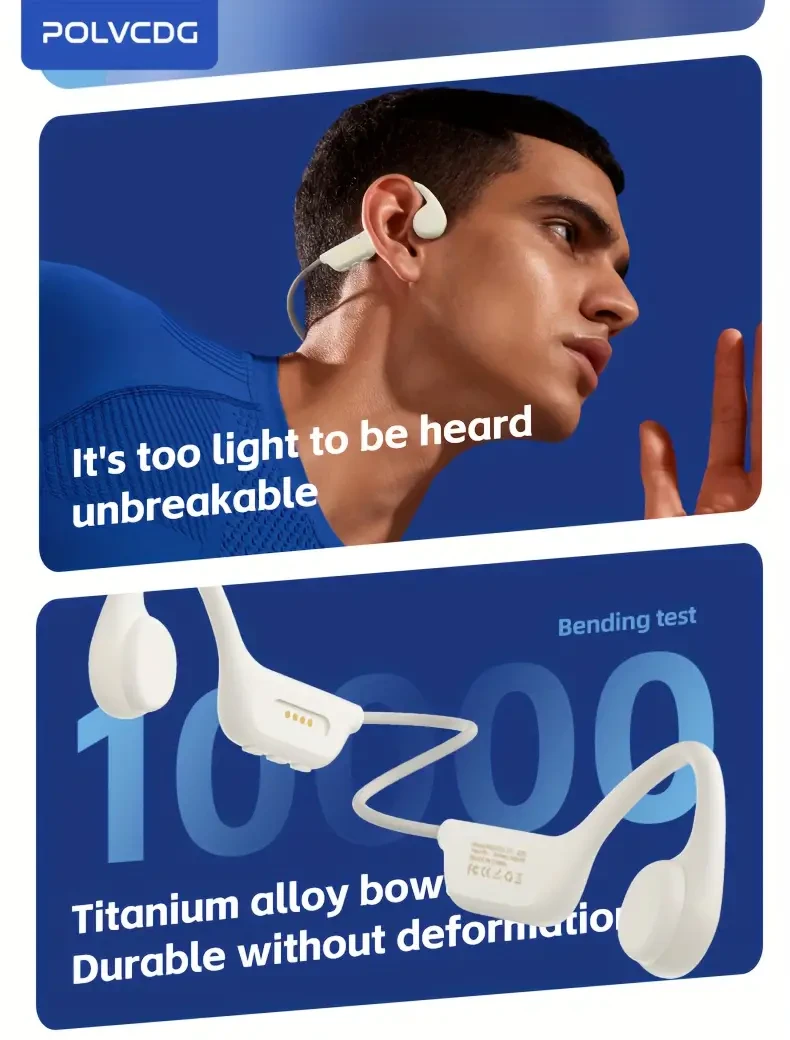 POLVCDG X7 Wireless Bone Conduction Headphones, 10H Battery Life, 32GB Memory, IPX-8 Waterproof, Noise Isolation, Wireless Connectivity, Key Controls, Open Ear Cups, Capacitive Microphone, for Swimming, Running, Cycling, Fitness - Adult Use