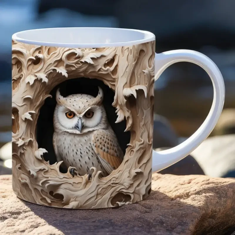 3D Owl Shaped Large Ceramic Reusable Coffee Mug