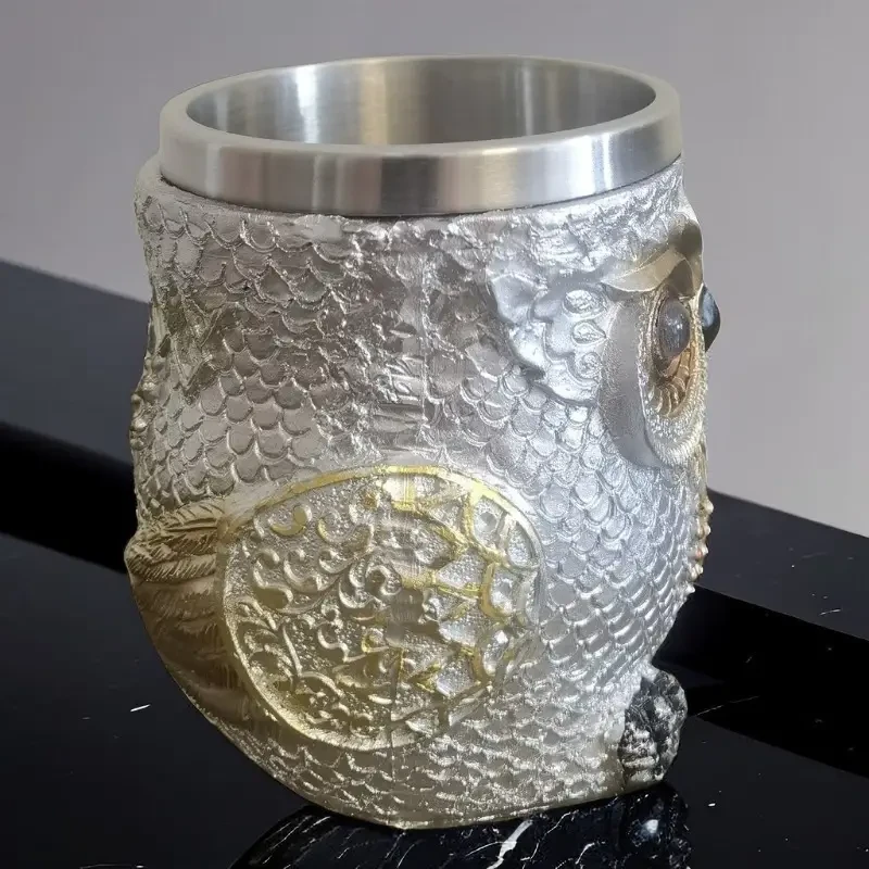 Hand-carved Owl Stainless Steel Resin Mug Coffee Mug
