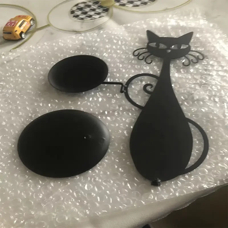 1pc Whimsical Black Metal Cat Candle Holder