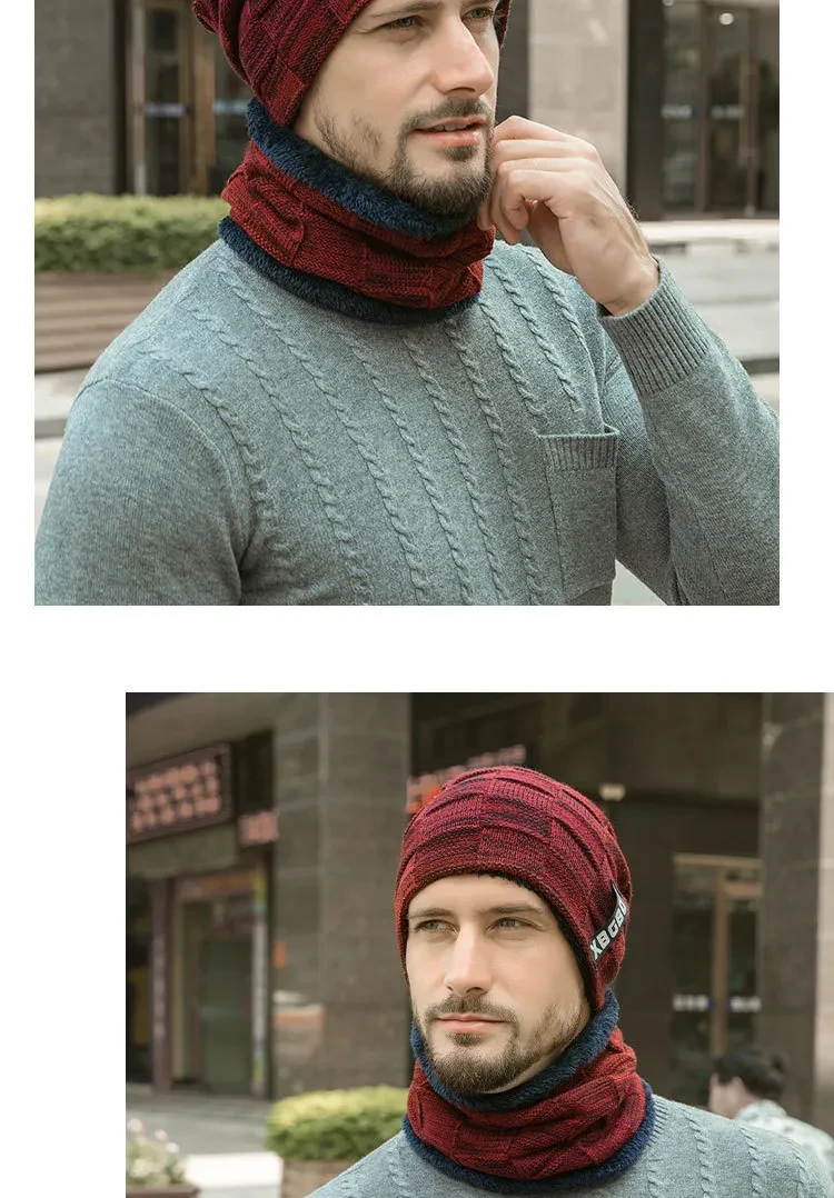 Hat collar set plus velvet knit hatHat collar set plus velvet knit hat