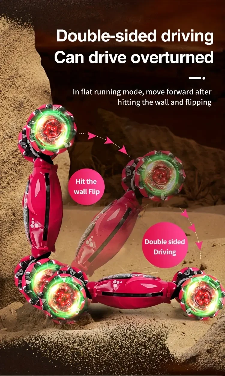 Gesture Sensing Dual Control 2-in-1 Stunt Car, 4WD Remote Control Toy Car, With Lights And Sounds, 360 Degree Flip, One Key Presentation, USB Rechargeable Battery, Outdoor Sports, As Halloween Gift