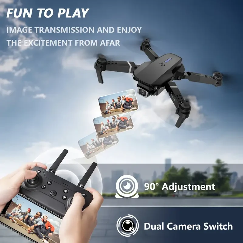 E88 HD Dual Camera Quadcopter Drone with One-Click Return, WiFi Control, USB Charging, 480p Video Capture, Indoor Flight, 120g Max Takeoff Weight, 50m Max Control Distance, 50m Max Altitude - Beginner Level Operation, App Control Feature