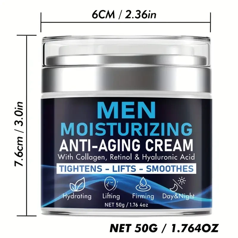Men's Moisturizing Anti-Aging Cream with Collagen, Retinol & Hyaluronic Acid: Hydrating, Lifting, Firming, Day & Night, 50g / 1.76 oz