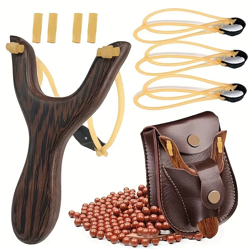 Professional Slingshot Set - Wooden Handle & Marble Ammo Balls