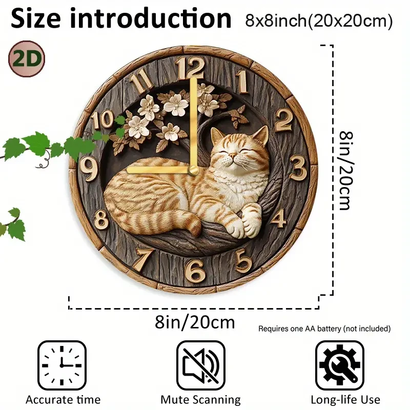 Charming Tabby Cat & Cherry Blossom Wall Clock