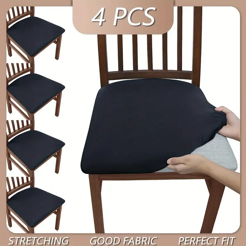 6pcs Solid Color Brushed High Elastic Chair Cover