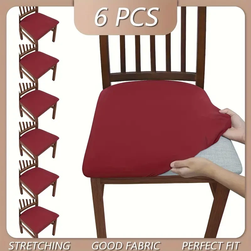 6pcs Solid Color Brushed High Elastic Chair Cover
