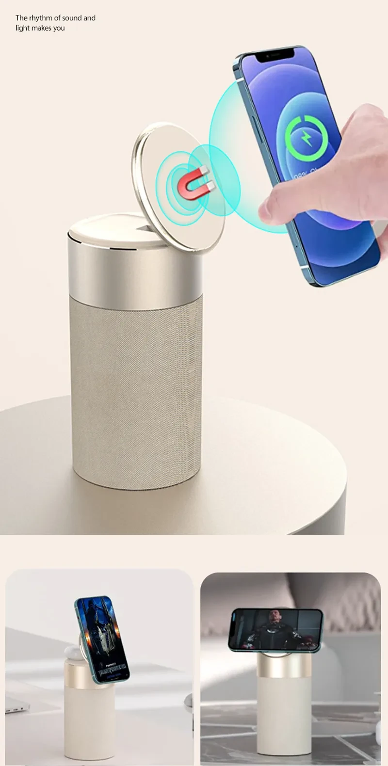 3 In 1 Wireless Charger, Bluetooth Speaker, Touch Lamp