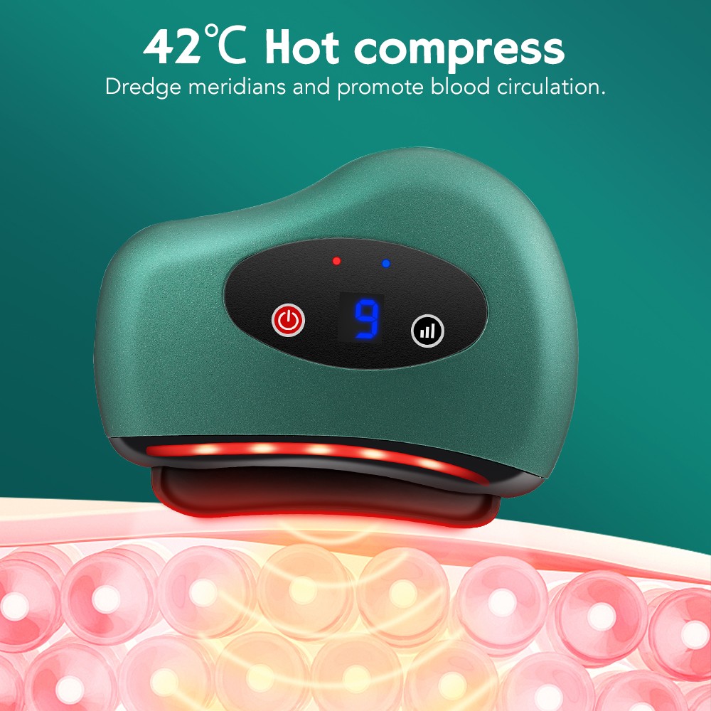 Eletric Bianstone Gua Sha Board Tools Hot Compress Heating Vibration Back Facial Massager Meridian Lymphatic Drainage Scraping Heating Vibration Scraping Neck Face Skin Lifting Removal Wrinkle Tool