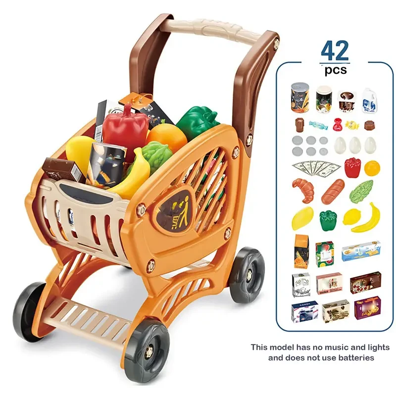 Kids' Play Supermarket Shopping Cart Toy - Perfect Christmas Gift for Ages 3-6, Includes Fruits & Vegetables, Blue, Batteries Not Included