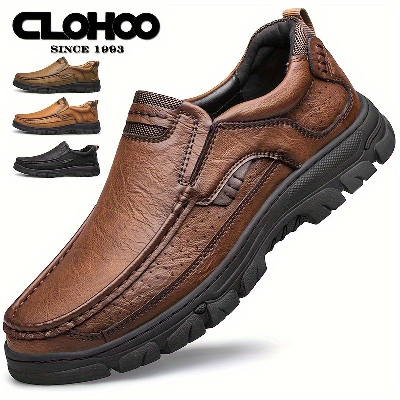 CLOHOO Men's Stitching Leather Casual Loafers