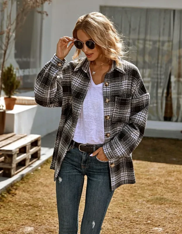 New Lapel Loose Casual Shirt Large Plaid Jacket