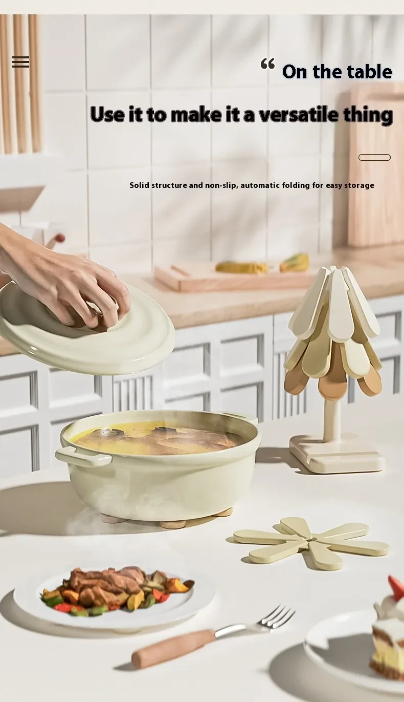 4pcs Silicone Mat Dishes Insulation Pad Tree Shape Trivet Set Coaster For Teapot Hot Pots Halloween Placemats Table Gift Kitchen Gadgets