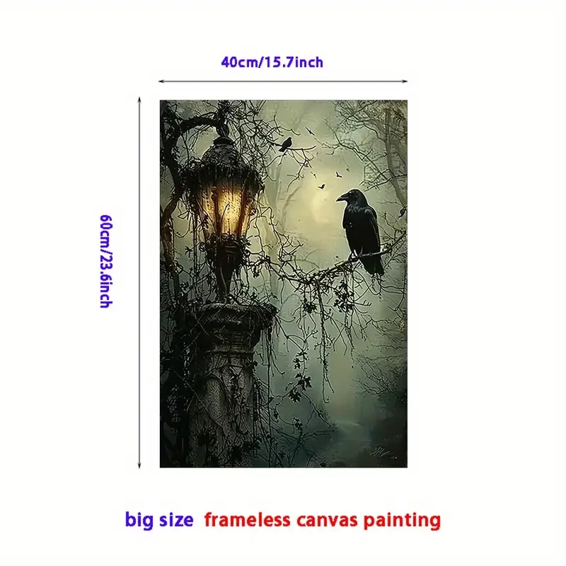 Mysterious 1pc Gothic Raven and Lantern Wall Art Canvas Print