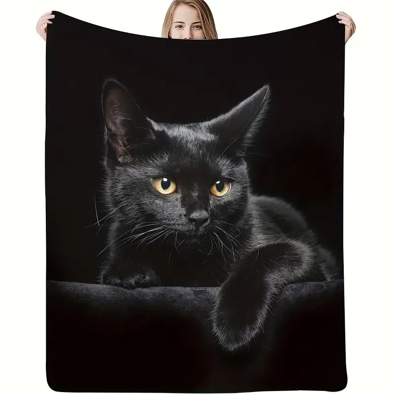 1pc Cozy Black Cat Flannel Throw Blanket
