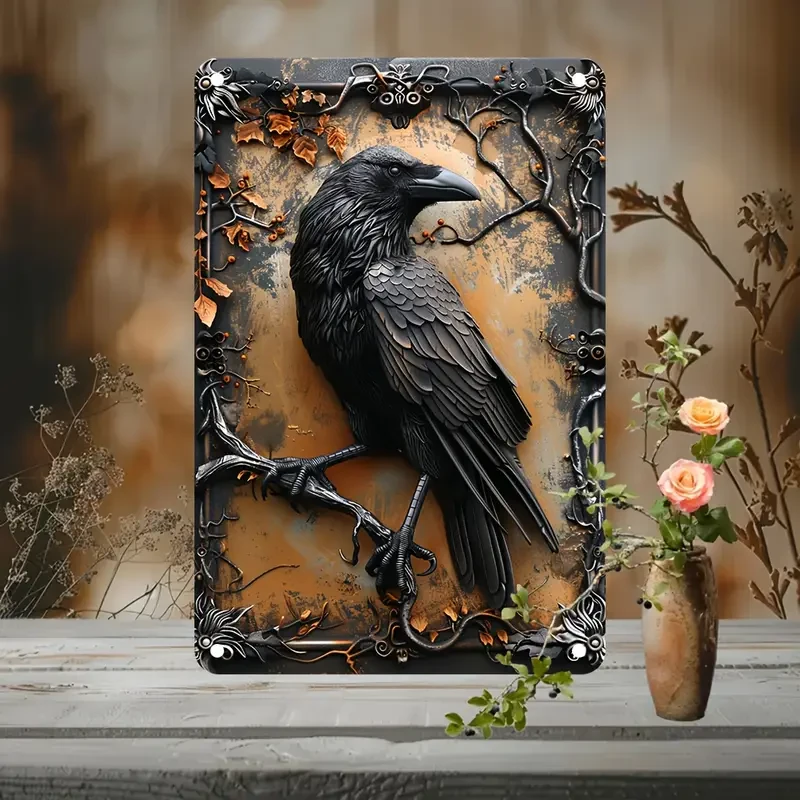 Raven-Inspired Metal Art Sign