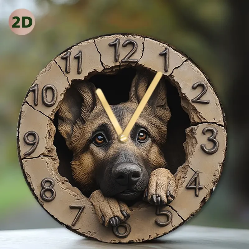 Silent German Shepherd Peeking Wall Clock