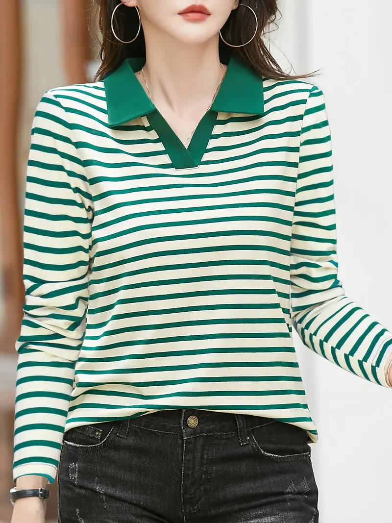 Women's Striped Polo Neck Tee