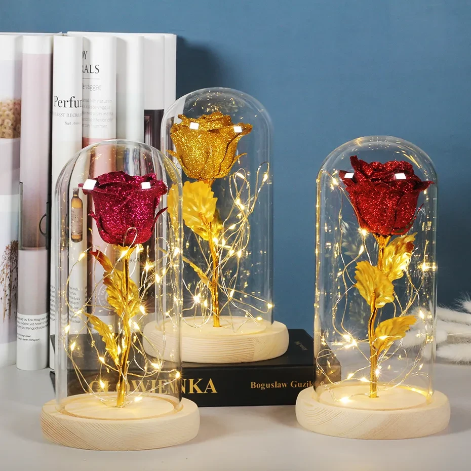 Eternal Rose Flowers LED Light In Glass Cover