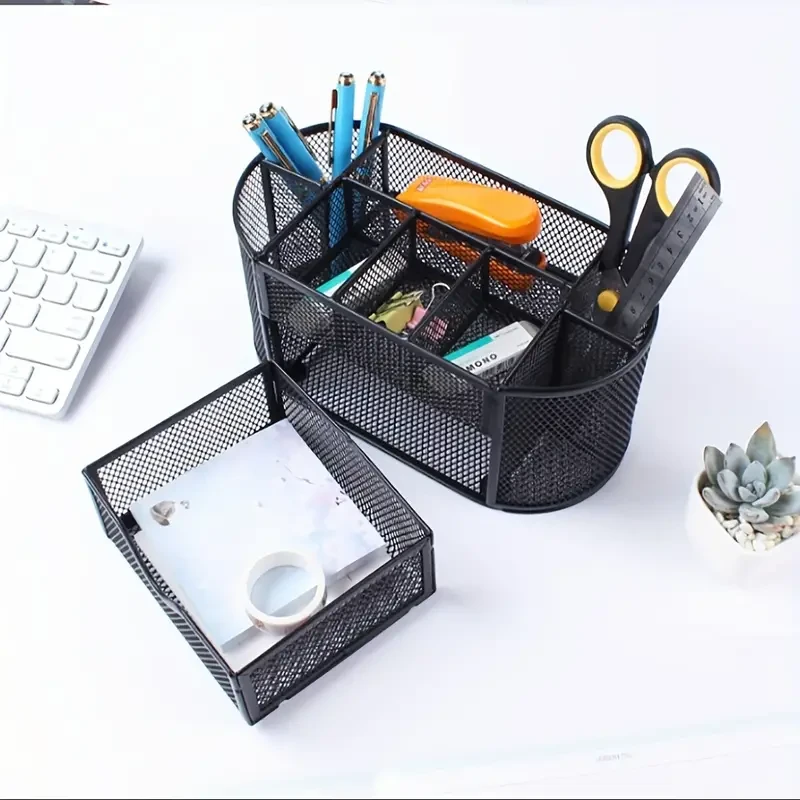 Pen Holder Mesh Desk Tidy  Desktop Stationery Organizer with Drawer