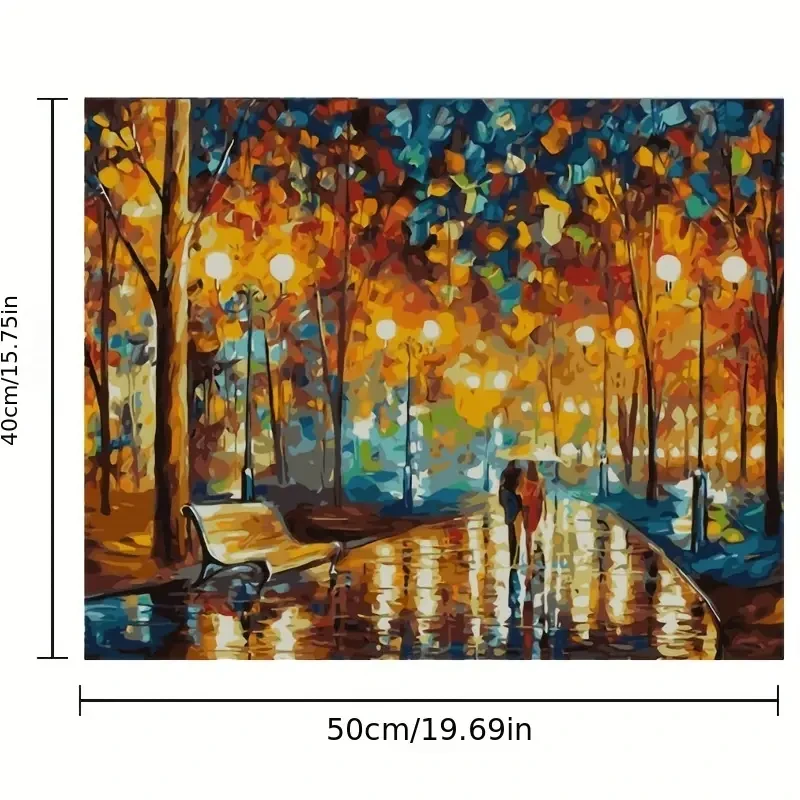 Paint By Number Kit - Walk in Fall Night (40x50 cm, Wooden Frame)