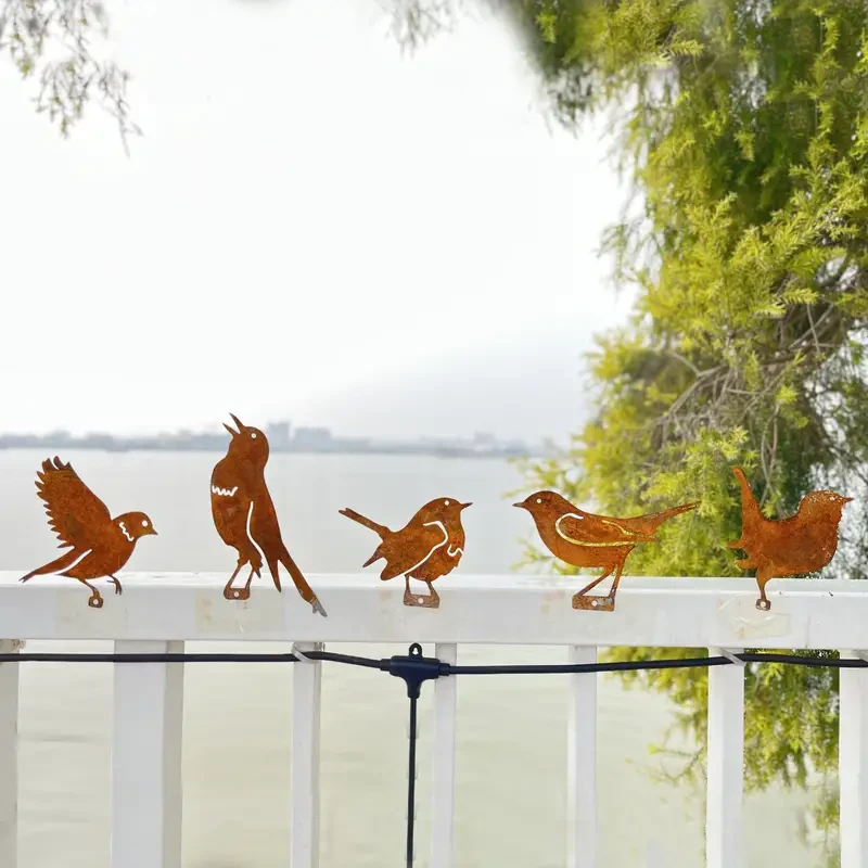 5pcs Rusty Metal Birds Set  Outdoor Garden & Yard Decor
