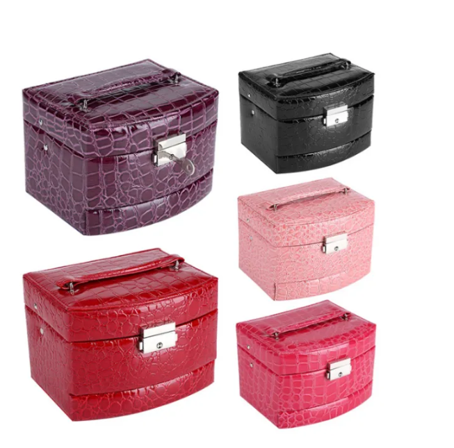 3 Layers Jewelry Boxes And Packaging Leather Makeup Organizer Storage Box