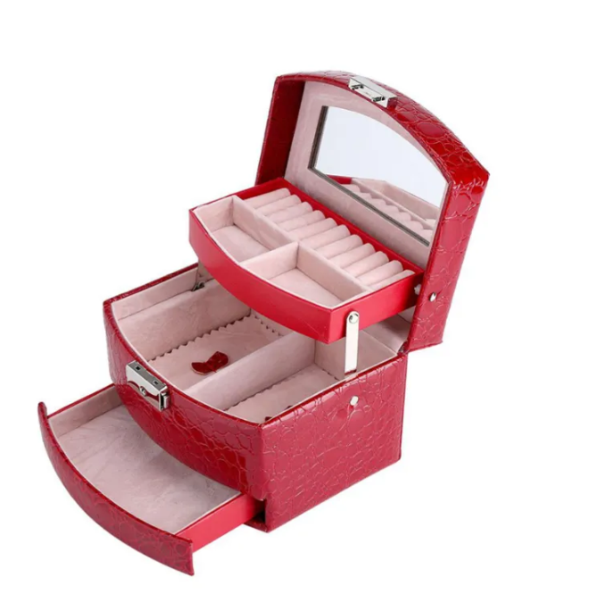 3 Layers Jewelry Boxes And Packaging Leather Makeup Organizer Storage Box