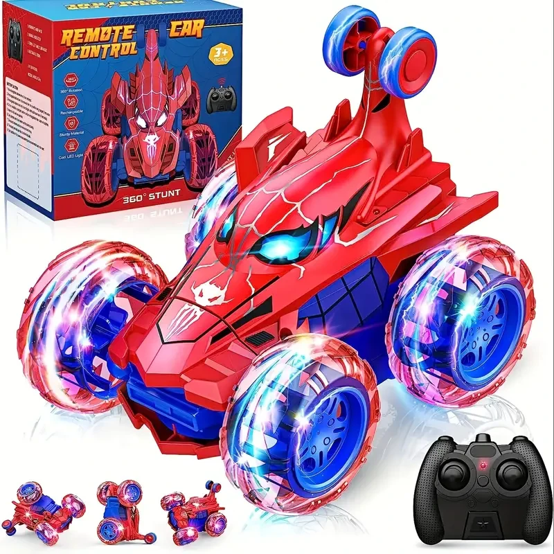 Remote Control Stunt Car Toy with LED Wheels - 360 Rotating Off-Road Vehicle - 2.4GHz Wireless Radio Controlled Racing Car for Kids Aged 3-6 - Battery Operated Birthday & Holiday Gift