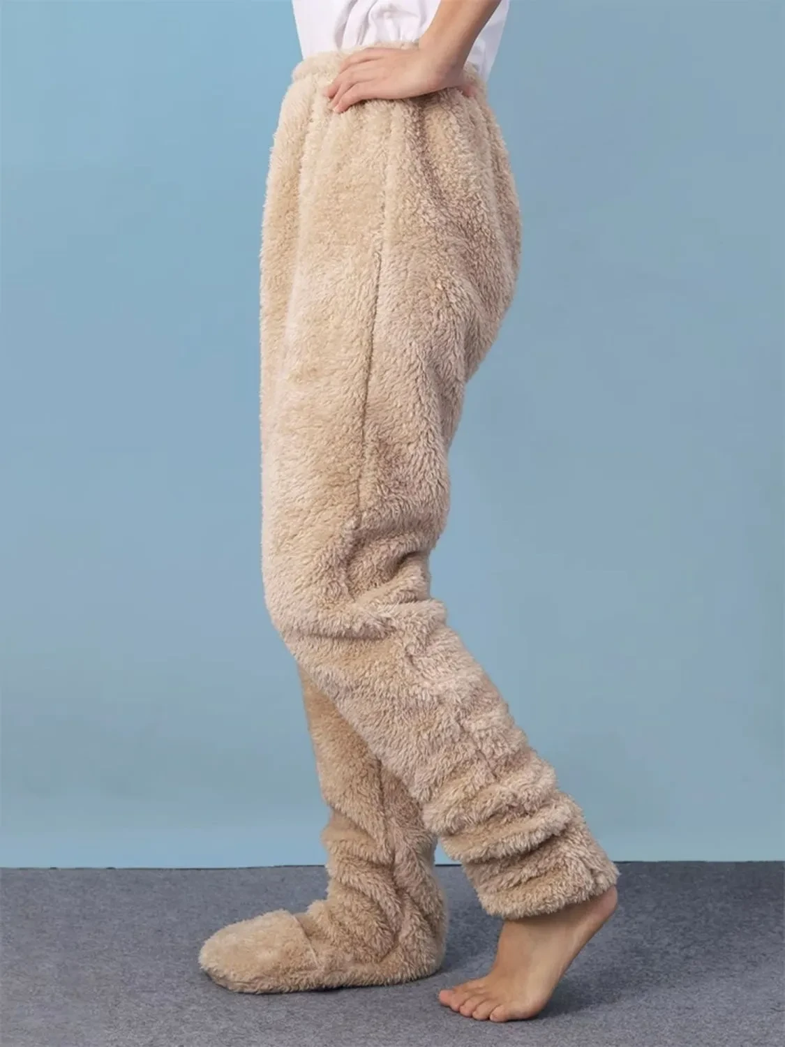 Women Coral Fleece Socks Leggings Winter Warm Sleepwear Ankles Knees Guard Women Home Pants Thick Pajamas Pant