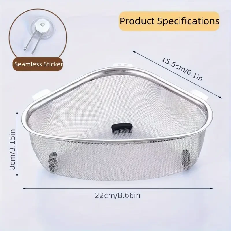 201 Stainless Steel Triangle Corner Sink Strainer  Multipurpose Kitchen Mesh Basket