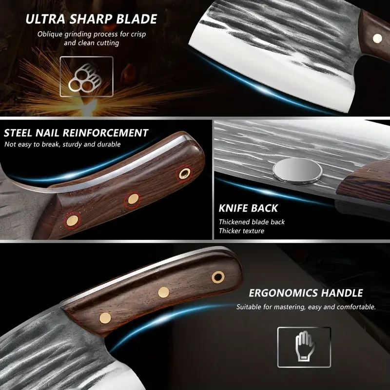 8PCS Professional Chef Butcher's Knife Set  High Carbon Steel Japanese Kitchen Knives + Storage Bag