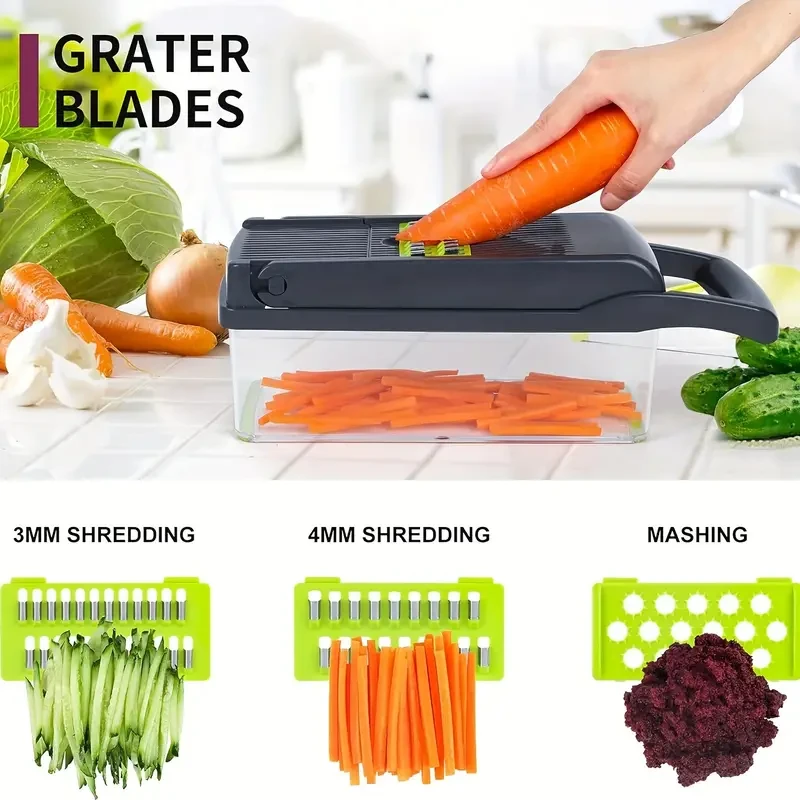16-in-1 Multifunctional Vegetable Chopper  Manual Slicer & Dicer with Container