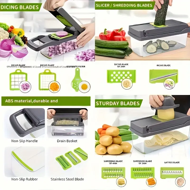 16-in-1 Multifunctional Vegetable Chopper  Manual Slicer & Dicer with Container