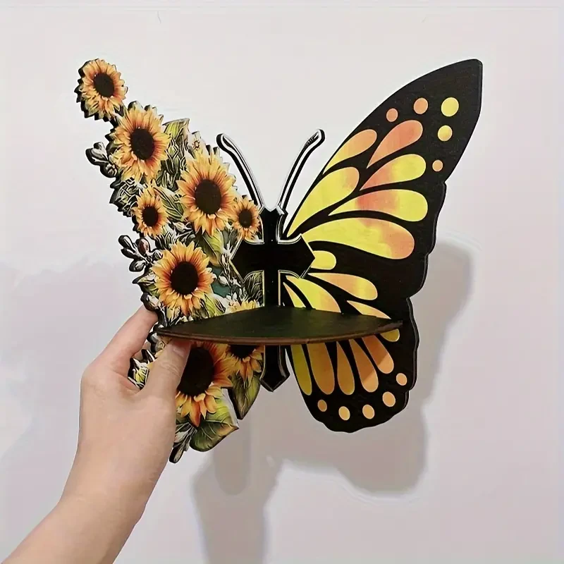 Whimsical Sunflower Butterfly Wall Corner Rack  Spacious Storage Shelf for Home & Party Decor