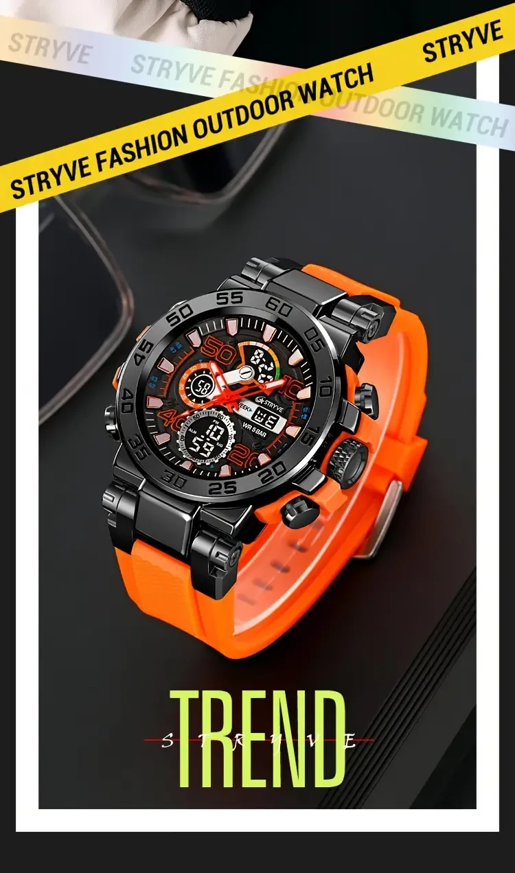StrYve S8030 Rugged Outdoor Men's Digital Sports Watch - 50M Water Resistant, Dual Display, LED Backlight, Alarm, Stopwatch, Round Alloy Case, Comfortable TPU Strap, Electronic Movement, Perfect for Hiking, Running, Fitness Training, and Daily Wear
