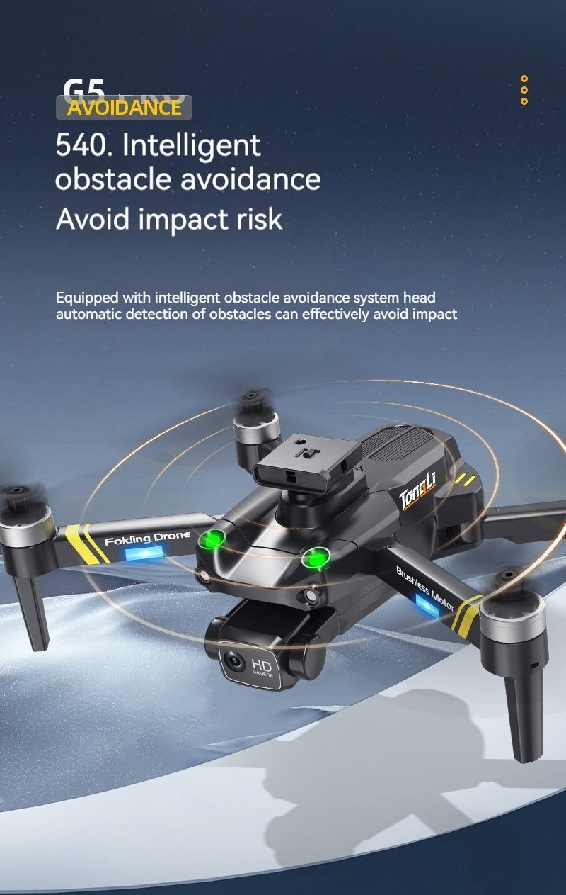 G5 Drone  4K Dual Camera with Obstacle Avoidance and 2 Batteries for Extended Flight Tim