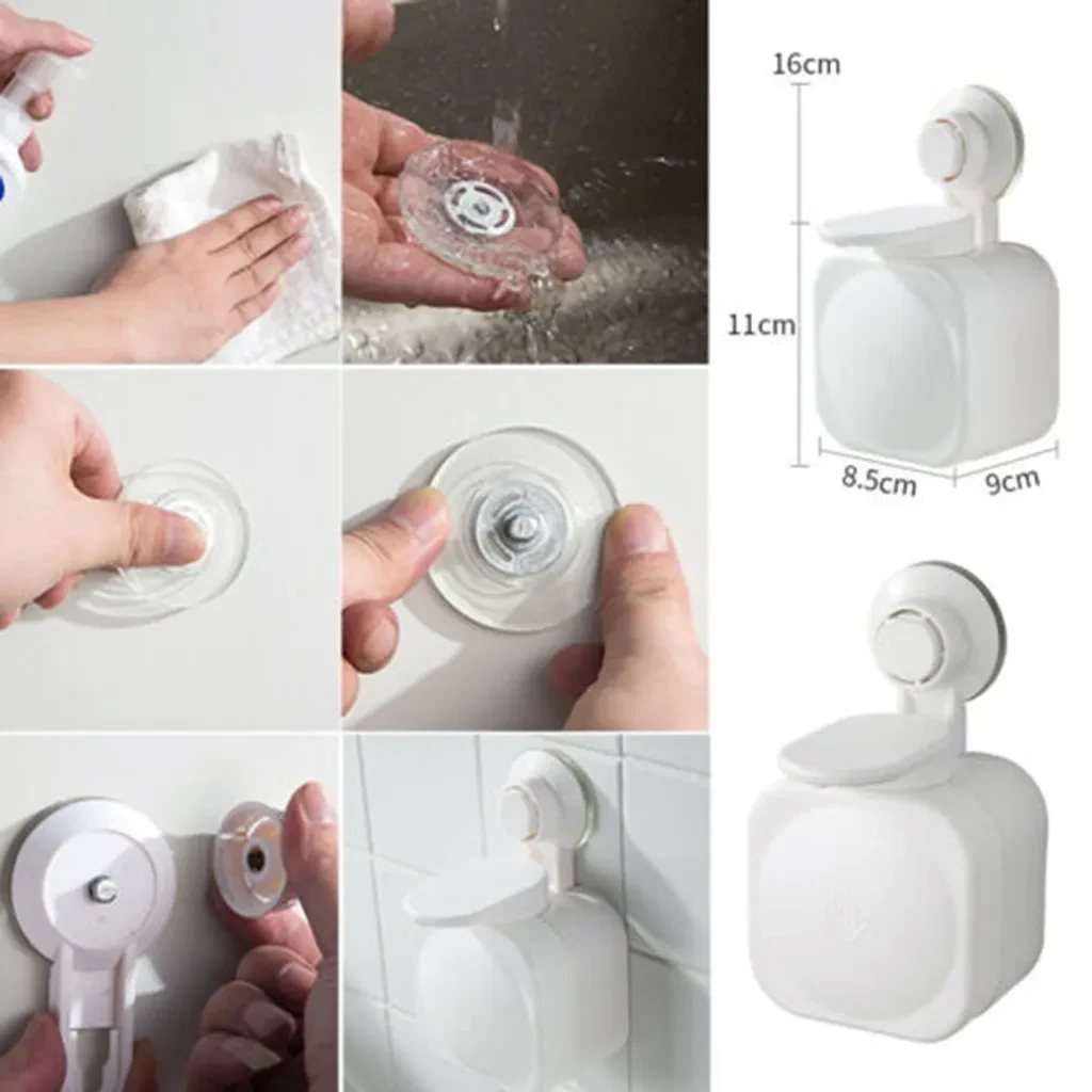 Bathroom Waterproof Wall Mount Liquid Soap Dispenser Portable Press Plastic Box