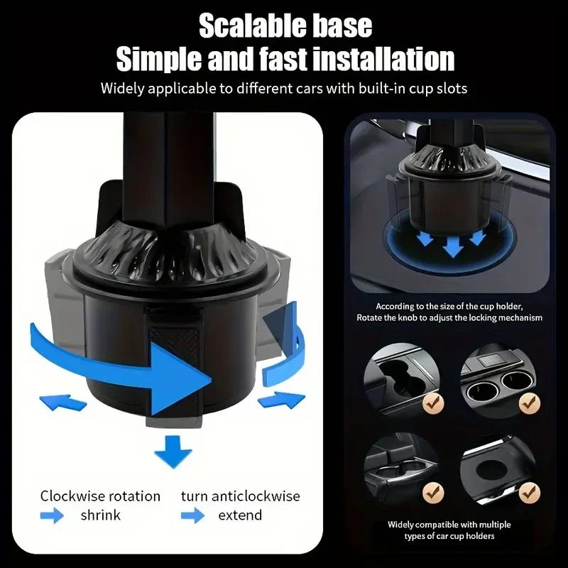 360 Rotatable Car Cup Holder  Expandable Snack Tray