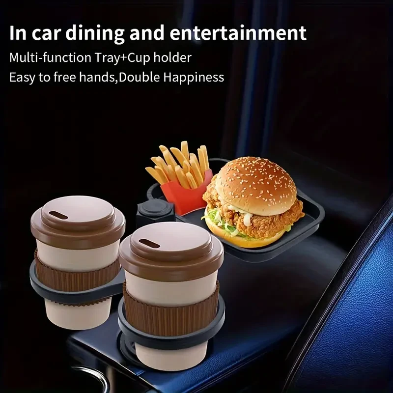 360 Rotatable Car Cup Holder  Expandable Snack Tray